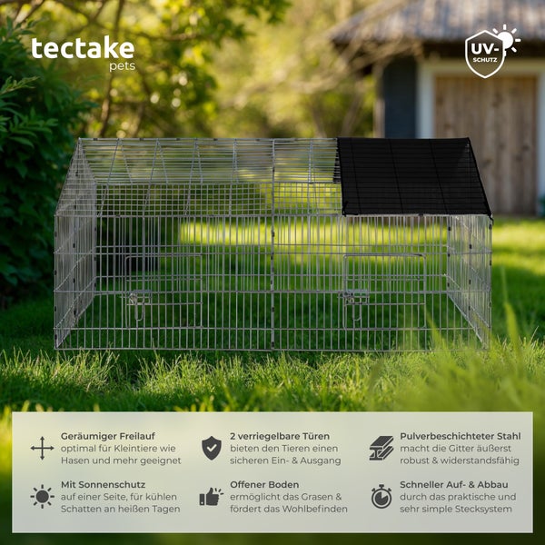 Freilaufgehege für Kaninchen tectake  180 x 75 x 75 cm aus 12 Gitterelementen schwarz