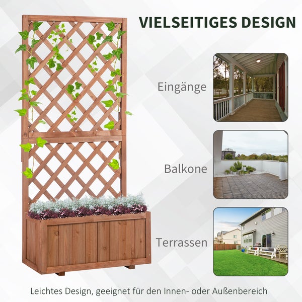 Outsunny Hochbeet Pflanzenkasten mit Rankgitter, Spalier Pflanzkübel, Blumenkasten Holz, 72,5x31,5x149,5cm für Garten Balkon Terasse, Blumenkübel für Kletterpflanzen, Blumen, Orange