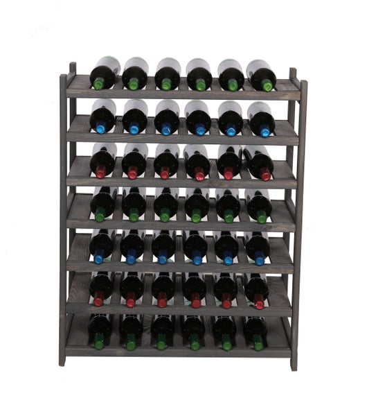PROREGAL Weinregal SPREEWALD HxBxT 86x70x33cm 42 Flaschen auf 7 Ebenen Massives Kiefernholz Grau geölt