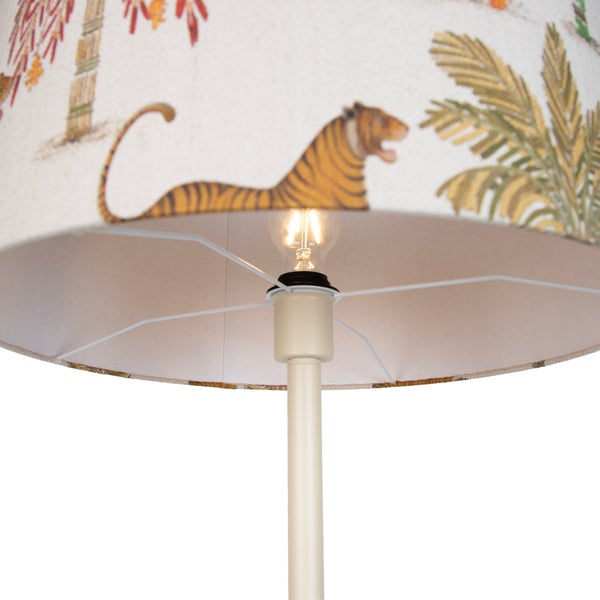 Stehleuchte mit Lampenschirm und Dschungel Motiv mit Tiger und Palmen