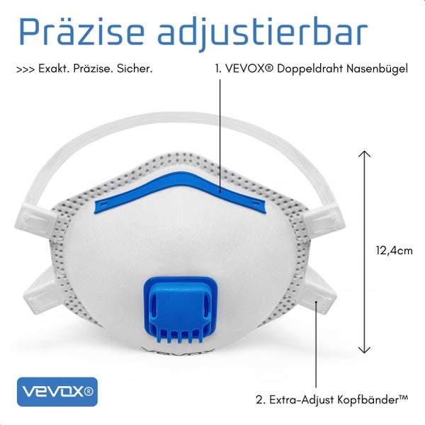 VEVOX® FFP3 Maske mit Ventil – im 20er Set – Staubmaske – Atemschutzmaske – Staubschutzmaske – Feinstaubmaske – Atemschutz z.B. gegen Feinstaub, Schimmel oder Asbest