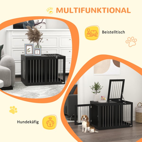 PawHut Hundekäfig für Zuhause, Hundehütte, Haustierkäfig für mittelgroße Hunde, Hundebox mit Türen, Hundehaus, Transportkäfig, Schwarz, 80 x 50 x 56,5 cm