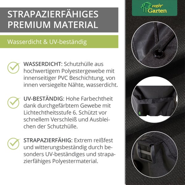 Mehr Garten - Premium Gasgrill-Abdeckung rechteckig: 90(B)x66(T)x109(H) cm I Abdeckhaube für Gasgrill wasserdicht und wetterfest aus Oxford 600D Gewebe I Grillhaubenabdeckung I Schwarz