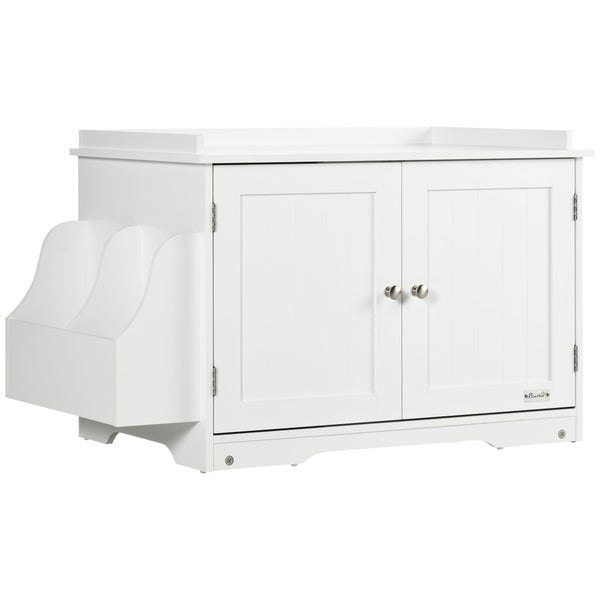 PawHut Katzenschrank für Katzentoilette, Katzenklo mit Magnettüren, Katzenhaus mit verstellbarem Trennwand, Katzenhöhle mit großem Stauraum, Beistelltisch, Weiß, 86 x 48 x 52 cm