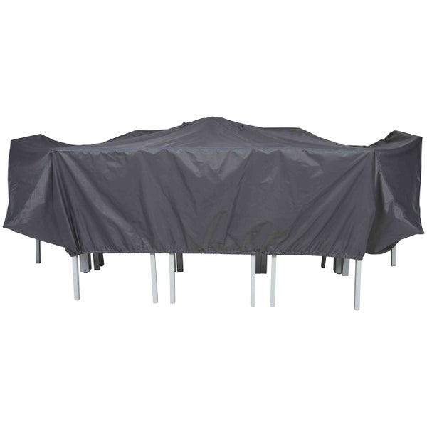 Abdeckhaube für Gartenmöbel-Sitzgruppen bestehend aus Tisch und Stühlen.