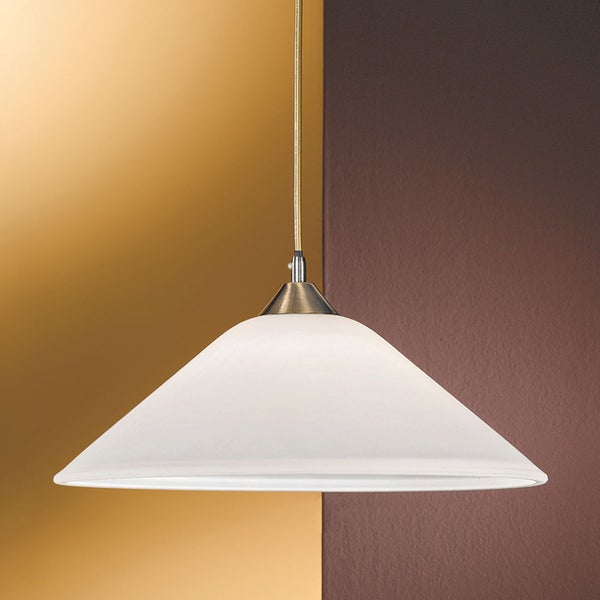Moderne Pendelleuchte mit kegelförmigem Glasschirm und metallischer Aufhängung