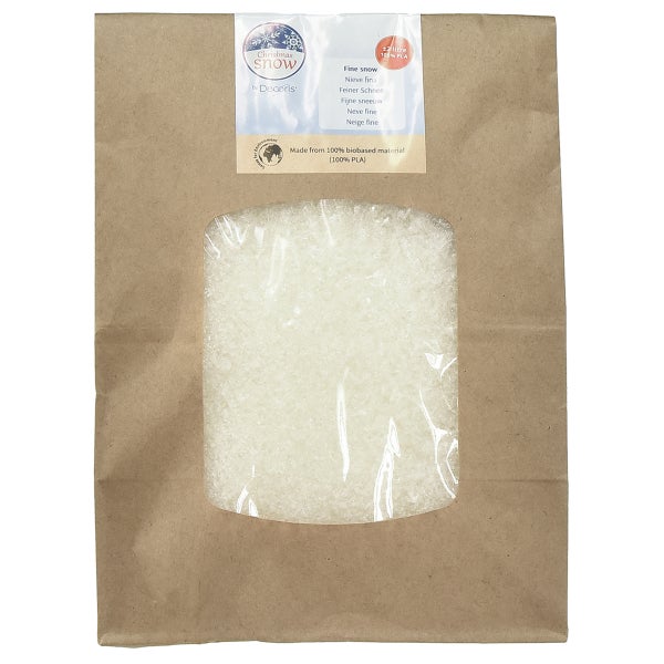 Feiner Kunstschnee aus 100 Prozent biobasiertem PLA Material, circa 2 Liter Packung von Decoris.