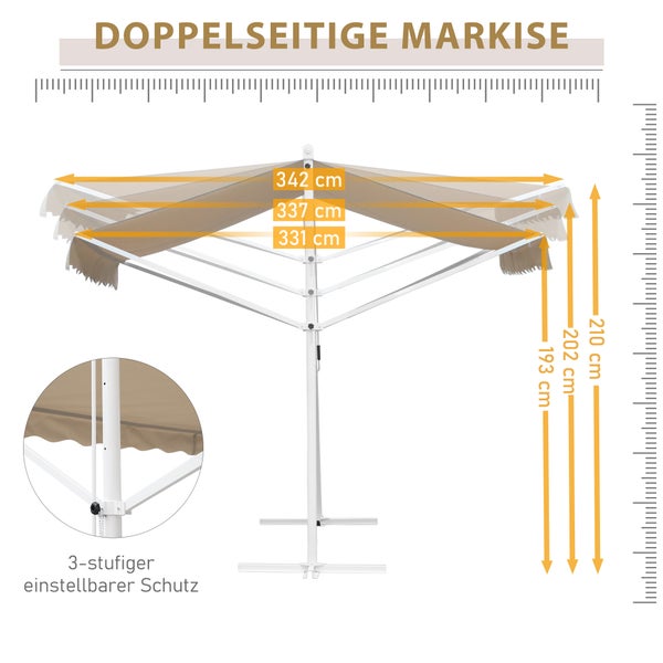 Outsunny Standmarkise Markise 4,5 x 3,4m Terrassenüberdachung Gartenmarkise mit Faltarm Kurbel Terrasse Creme Alu Metall