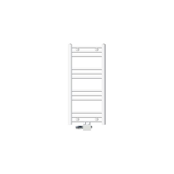ECD Germany Badheizkörper Mittelanschluss 400 x 800 mm Weiß gerade mit Anschlussgarnitur inkl. Thermostat Universal Eck- und Durchgangsform Weiß Heizkörper Heizung Handtuchwärmer Handtuchtrockner