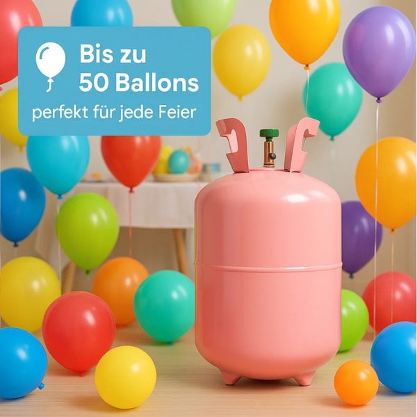 Heliumbehälter mit bunten Ballons für Partys