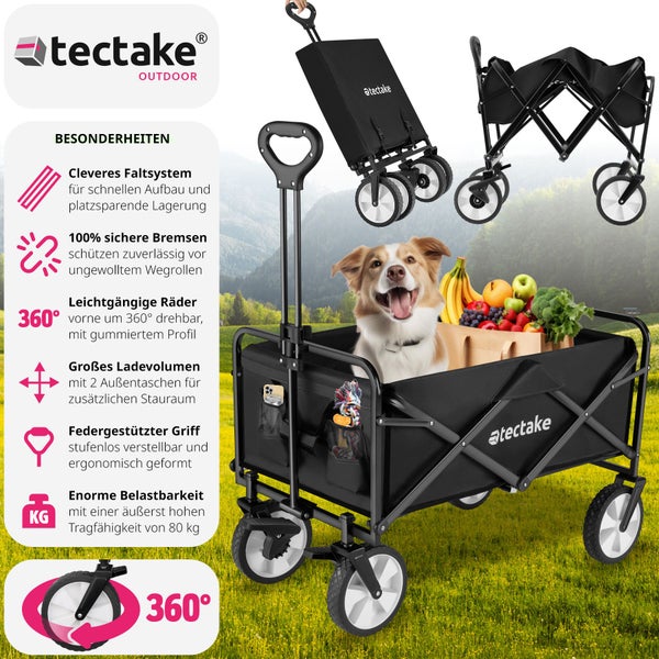 Bollerwagen tectake Leon inklusive Tragetasche, Belastbarkeit 80 kg faltbar schwarz