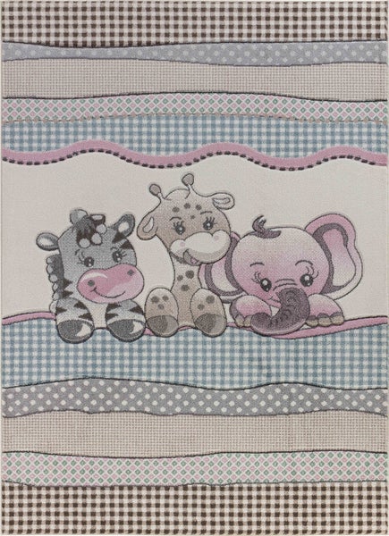 Teppich für Kinder Zootiere -Beige/Blau - 200x275cm - CUTE ZOO