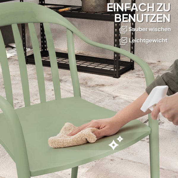 Outsunny Gartenstuhl 4er Set wetterfest Gartenstühle aus Kunststoff Stapelstuhl mit Armlehne Rückenlehne stapelbar Terrassenstuhl bis 120 kg belastbar Gartenmöbel für Hinterhof, Garten, Balkon Grün