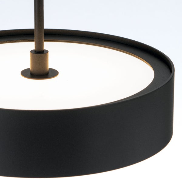Moderne runde LED Pendelleuchte mit flachem Lampenschirm und zentraler Aufhängung