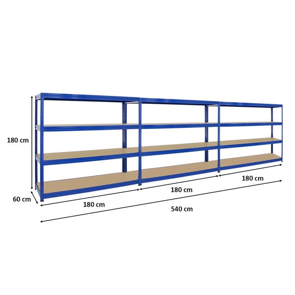 PROREGAL Mega Deal 3er-Sparset Profi-Schwerlastregal DINO HxBxT 180x180x60cm Fachlast 500kg Blau