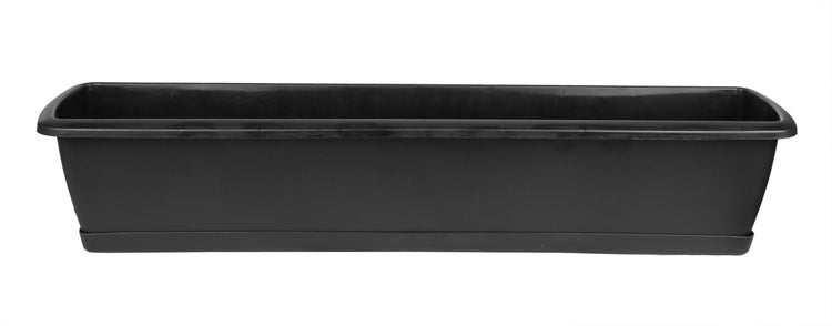 BigDean 2er Set Blumenkasten mit Untersetzer 80 cm lang anthrazit - aus PP-Kunststoff - Balkon Pflanzkasten schmal Balkonkasten