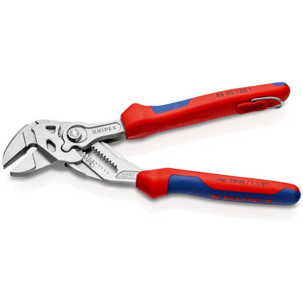Knipex Zangenschlüssel m Befestigungsöse verchromt, mit Mehrkomponenten-Hüllen, mit integrierter Befestigungsöse zum Anbringen einer Absturzsicherung 180 mm - 8605180TBK