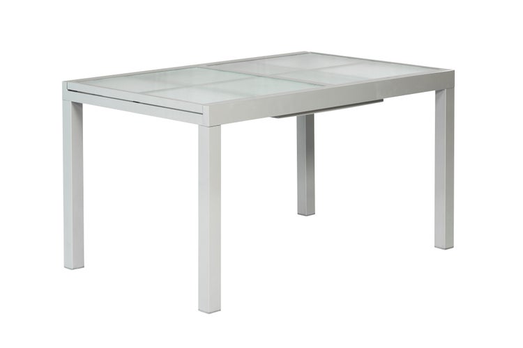 Gartentisch, ausziehbar, 120 (180) x 90 cm, matte Glasplatte, Silber, Aluminium
