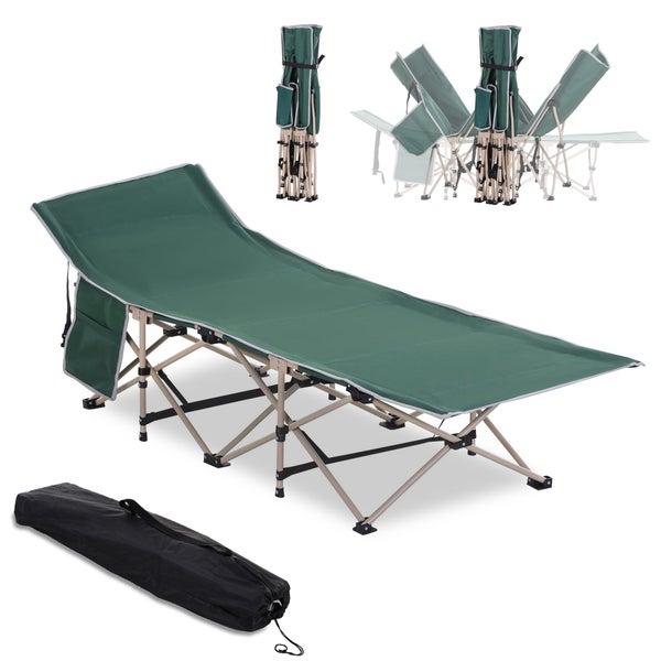 Outsunny Feldbett mit Aufbewahrungstasche, Faltbares Campingbett, Campingliege, Inkl. Tragetasche, Stahl Oxford, Grün, 190 x 68 x 52 cm