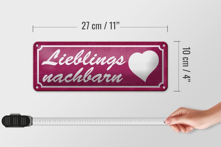 Blechschild Spruch 27x10cm Lieblingsnachbarn Herz Dekoration