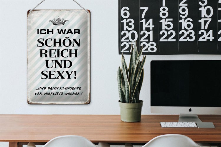 Blechschild Spruch 20x30cm ich war schön reich dann Wecker