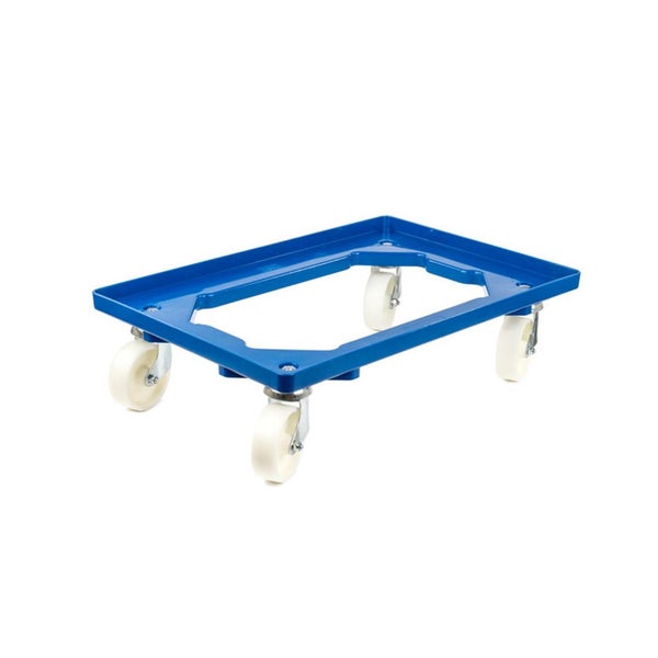 PROREGAL Transportroller für Euroboxen 60 x 40 cm mit Kunststoffräder Blau Offenes Deck 2 Lenkrollen und 2 Bockrollen Traglast 300 kg