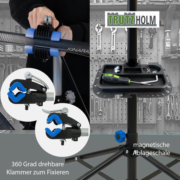 Trutzholm Fahrrad Montageständer mit magnetischer Ablageschale und 360 Grad drehbarer Fixierklammer für Reparaturarbeiten