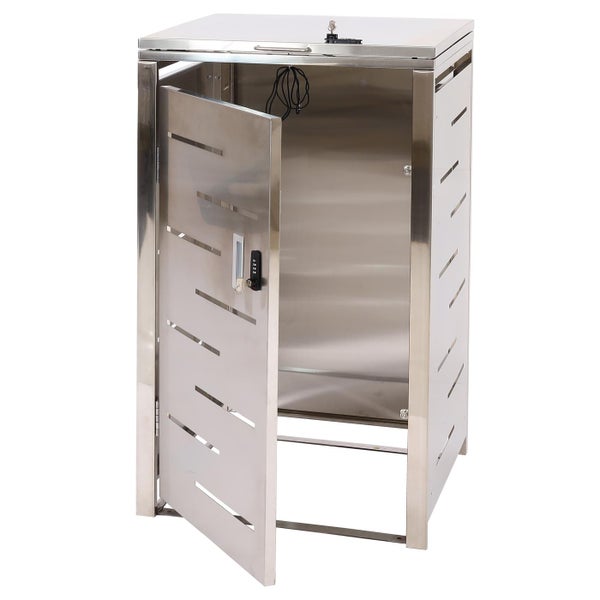 Edelstahl Briefkastenanlage mit offenstehender Tür und Zahlenschloss