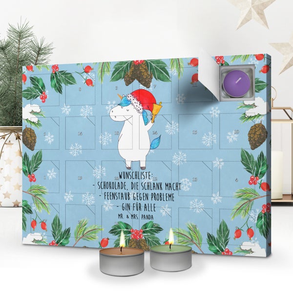 Mr. & Mrs. Panda Duftkerzen Adventskalender Einhorn Weihnachtsmann - Blau Pastell