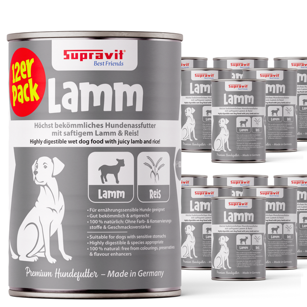 Supravit Best Friends Hundenassfutter Lamm und Reis 12er Pack