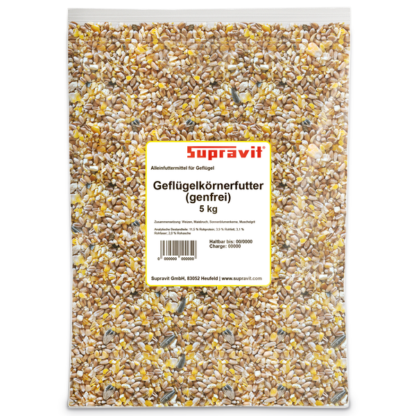 Supravit Geflügelkörnerfutter (GVO-frei), 5 kg, im durchsichtigen Beutel