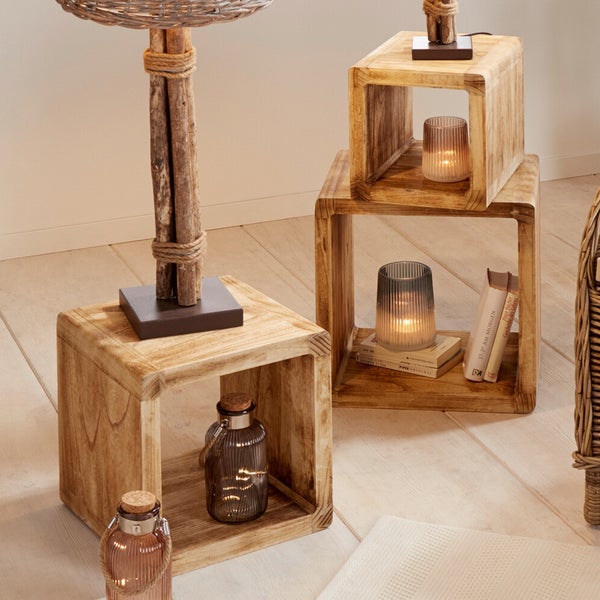 FRANK FLECHTWAREN | Regal-Cubes Geflammt, 3er Set, HOLZ, 27 x 35 x 27 cm, 35 x 35 x 35 cm, 44 x 35 x 44 cm, Holzstärke 3 cm, ohne Deko