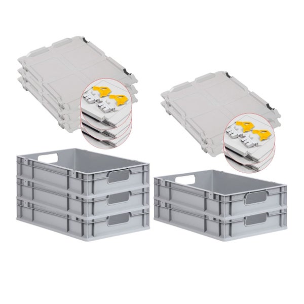 PROREGAL Spar Set 5x Eurobox Nextgen Economy Mit Scharnierdeckel & Gelben Schiebeschnappverschlüssen Griffe Offen HxBxT 12 x 40 x 60 cm 23 Liter