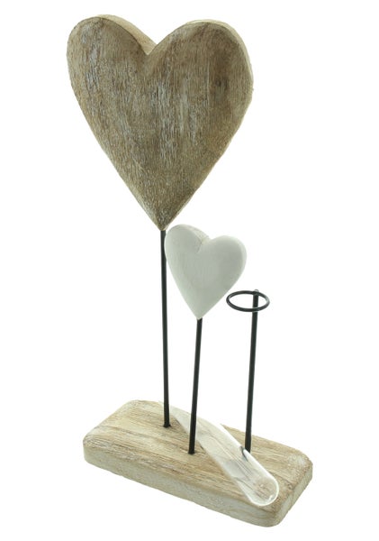 FRANK FLECHTWAREN|Board Herzchen mit Vase, 16 x 7 x 29,5 cm, HOLZ, GLAS, METALL