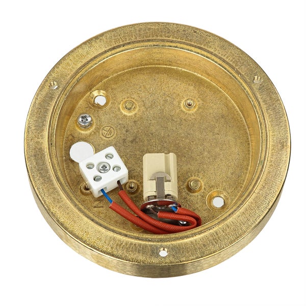 Innenansicht einer runden Deckenleuchte mit elektrischen Anschlüssen