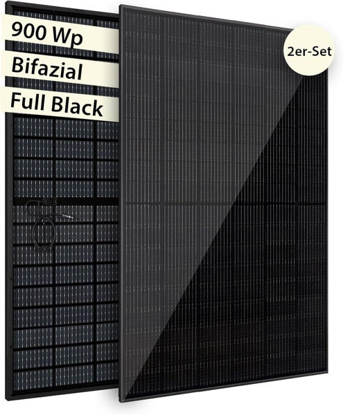 VALE Solarmodul-Set Bifazial 900 Wp Full Black - Glas-Glas-Module - Solarpanel für Balkonkraftwerke - Universal einsetzbar - Lineare Leistungsgarantie