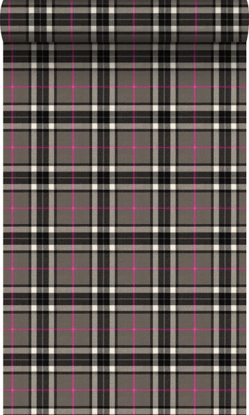 Origin Wallcoverings Tapete Karomuster Dunkelgrau und Rosa - 53 cm x 10.05 m - 347472
