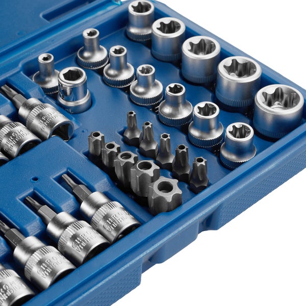 Torx Steckschlüsselsatz tectake  34-teilig, 5/16 und 3/8 Zoll übersichtliche Anordnung im Kunststoffkoffer