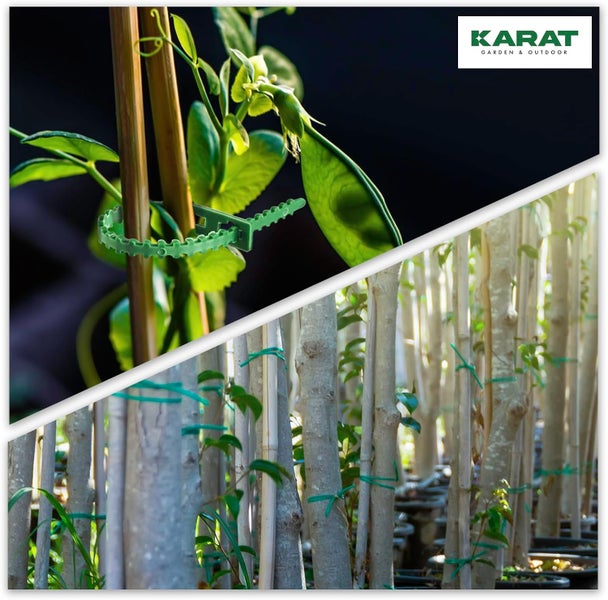 FLOORDIREKT Pflanzennetz-Set Mina - Gartenbedarf - Rankhilfen - aus grünem Kunststoff - mit großem Netz - 2 x 5 m - 42-teilig