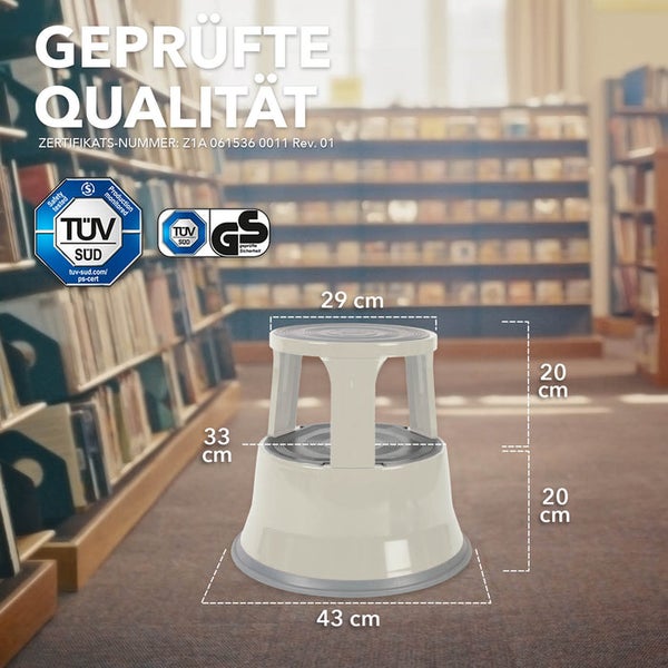 FLOORDIREKT Rollhocker - Elefantenfuß - aus Stahl - Mobiler Tritthocker - Sitzmöglichkeit für Büro und Gewerbe - Lichtgrau