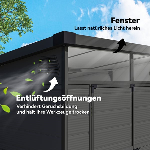 Gartenschrank mit Fenster und Belüftungsöffnungen