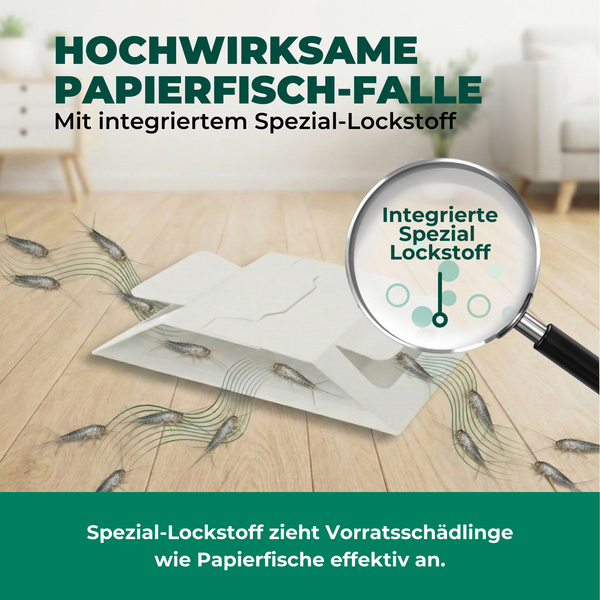 Papierfischfalle mit integriertem Lockstoff zur Schädlingsbekämpfung