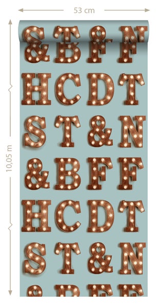 Tapete mit Buchstabenmuster und den Maßen 53 cm Breite und 10,05 m Länge