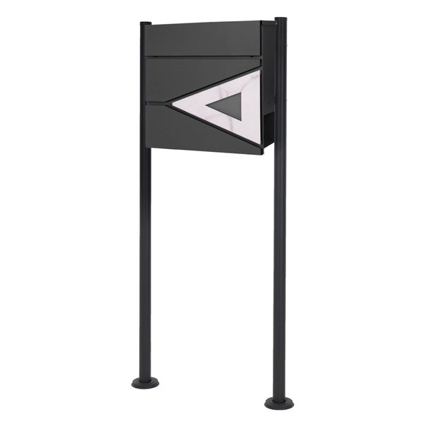 ECD Germany Standbriefkasten mit Zeitungsfach, Design Briefkasten mit Pfosten, Briefkastenanlage, Briefkastenständer Anthrazit 120cm Edelstahl pulverbeschichtet, Postkasten Anthrazit-Marmoroptik Stahl