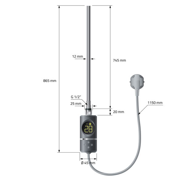 ML-Design Heizstab 900W Anthrazit mit Thermostat & LCD Bildschirm, Elektronischer Temperaturregler & Timing-Funktion, Heizpatrone Heizelemente für Badheizkörper Heizungen, Elektroheizstab mit Stecker