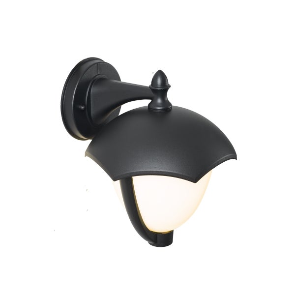 Moderne Außenwandleuchte in Schwarz mit weißem Diffusor aus Kunststoff für die Wandmontage im Außenbereich.