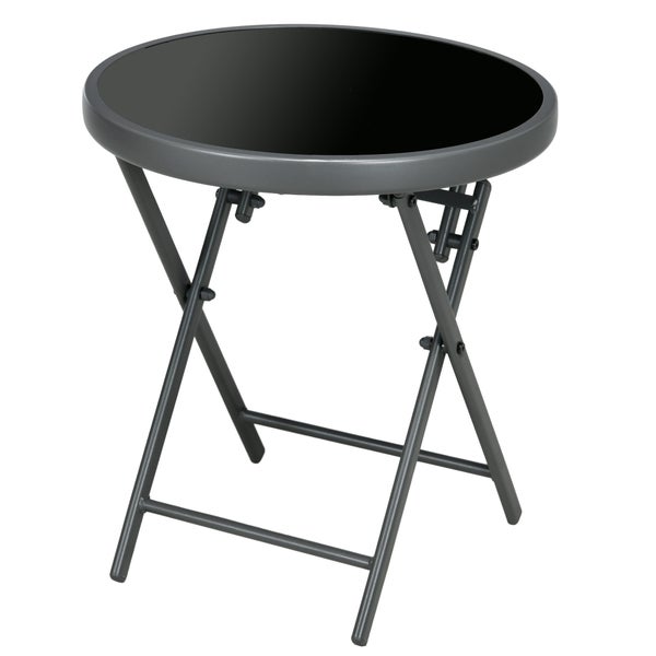 Outsunny Beistelltisch klappbar, Klapptisch aus Glas, kleiner Campingtisch, runder Sofatisch Balkontisch für Balkon Terrasse Wohnzimmer Büro, 45 x 45 x 50 cm, Schwarz