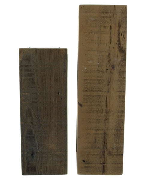 FRANK FLECHTWAREN | Windlichtsäule Wood, 2er Set, HOLZ, GLAS, 11 x 11 x 30 cm, 11 x 11 x 40 cm, Glas 7,5 cm