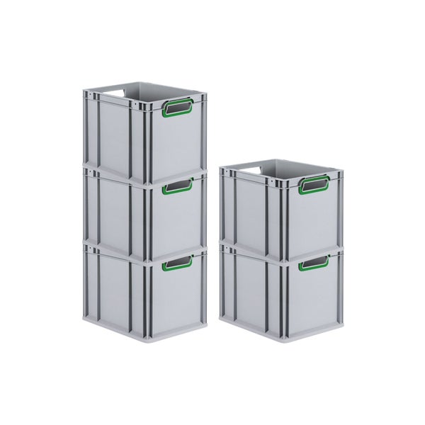 PROREGAL Spar Set 5x Eurobox Nextgen Color HxBxT 32 x 30 x 40 cm 30 Liter Griffe Grün Offen Glatter Boden Eurobehälter Transportbox