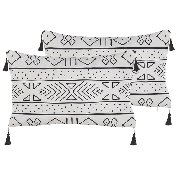 Dekokissen 2er Set SCHEFFLERA Samtstoff 30 x 50 cm Weiß Geometrisches Muster